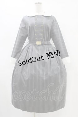 画像1: Jane Marple / ブリティッシュストライプtea houseドレス  グレー H-25-09-28-1015-JM-OP-KB-ZH
