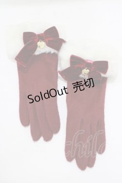 画像1: Angelic Pretty / ベルリボンウール手袋  ボルドー H-25-09-28-062-AP-ZA-NS-ZH