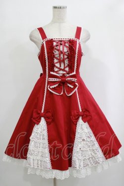 画像1: Angelic Pretty / レースアップ裾フリルジャンパースカート Free ワイン H-25-09-28-008-AP-OP-NS-ZH
