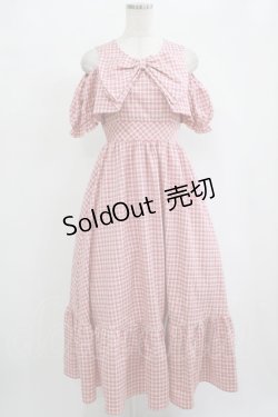 画像1: evelyn / リボンオフショルロングワンピース Free チェック/レッド H-25-09-28-014-LO-OP-NS-ZH