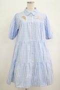 axes femme kawaii / 刺繍ティアードシャツワンピ M サックス H-25-09-29-029-AX-OP-NS-ZH