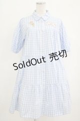 axes femme kawaii / 刺繍ティアードシャツワンピ M サックス H-25-09-29-029-AX-OP-NS-ZH
