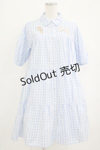 axes femme kawaii / 刺繍ティアードシャツワンピ M サックス H-25-09-29-029-AX-OP-NS-ZH