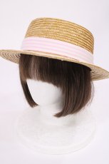 画像1: Angelic Pretty / ストライプリボンストローHAT  ピンク H-25-09-29-1035-AP-AC-NS-ZH-K004 (1)