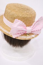 画像2: Angelic Pretty / ストライプリボンストローHAT  ピンク H-25-09-29-1035-AP-AC-NS-ZH-K004 (2)
