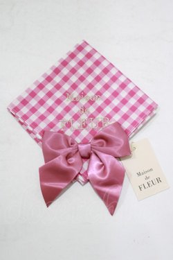 画像1: Maison de FLEUR / ギンガムチェックビッグリボンハンカチ  ピンク H-25-09-29-062-LO-ZA-NS-ZH
