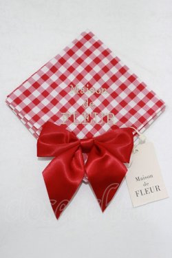 画像1: Maison de FLEUR / ギンガムチェックビッグリボンハンカチ  レッド H-25-09-29-063-LO-ZA-NS-ZH