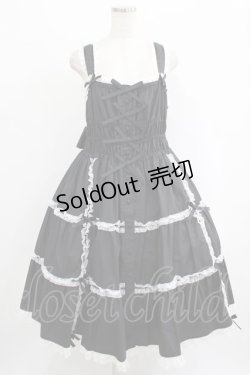 画像1: metamorphose / 【プラスサイズ】シャーリングティアードジャンパースカート プラスサイズ ブラック/ホワイト H-25-09-29-010-ME-OP-NS-ZH