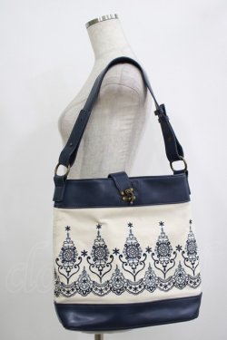 画像1: axes femme / 刺繍ショルダーバッグ  オフ/ネイビー H-25-09-30-1053-AX-BG-NS-ZH