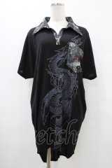 Qutie Frash / 和柄襟ロングトップス  黒 H-25-10-01-056-QU-TO-KB-ZT231