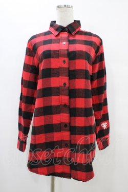 画像1: KRY CLOTHING / チェックプリントスリーブシャツ  赤 H-25-10-01-057-EL-BL-KB-ZH