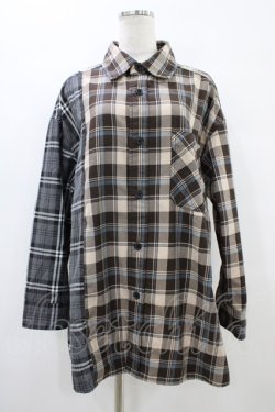 画像1: TRAVAS TOKYO / Furry bear docking check shirts  ベージュ×グレー H-25-10-01-059-PU-BL-KB-ZH