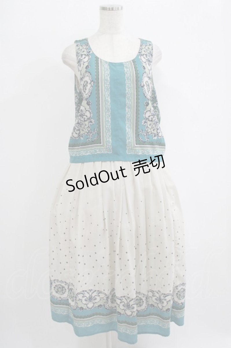 画像1: axes femme / スカーフ柄ワンピース M ブルー/アイボリー H-25-10-01-1014-AX-OP-NS-ZH (1)