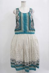 axes femme / スカーフ柄ワンピース M ブルー/アイボリー H-25-10-01-1014-AX-OP-NS-ZH