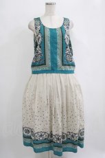 画像1: axes femme / スカーフ柄ワンピース M ブルー/アイボリー H-25-10-01-1014-AX-OP-NS-ZH (1)