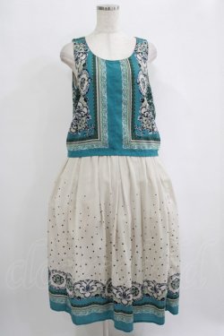 画像1: axes femme / スカーフ柄ワンピース M ブルー/アイボリー H-25-10-01-1014-AX-OP-NS-ZH