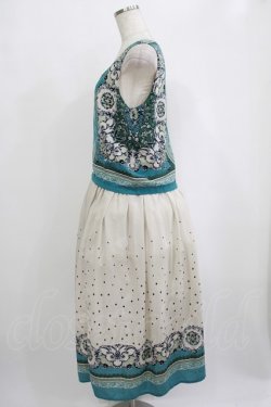画像2: axes femme / スカーフ柄ワンピース M ブルー/アイボリー H-25-10-01-1014-AX-OP-NS-ZH