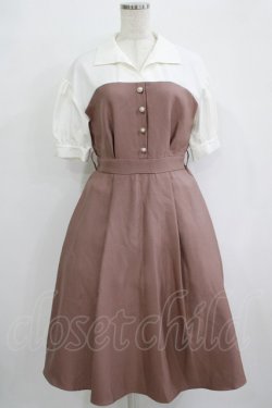 画像1: axes femme / シャツカラードッキングワンピース M ピンク H-25-10-01-1015-AX-OP-NS-ZH