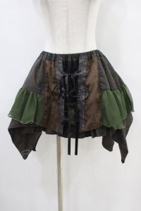 STEAM / イレギュラーフリルミニスカート  茶×カーキ H-25-10-01-014-HN-SK-KB-ZH
