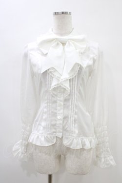 画像1: ATELIER PIERROT / リボン付シャーリングブラウス  オフ H-25-10-01-018-EL-BL-KB-ZH