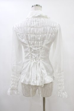 画像2: ATELIER PIERROT / リボン付シャーリングブラウス  オフ H-25-10-01-018-EL-BL-KB-ZH