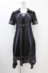 Ozz oneste / 薔薇刺繍レイヤードワンピース  黒×紫 H-25-10-01-019-OO-OP-KB-ZH