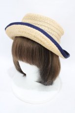 画像1: 【SALE】Jane Marple / グログランリボンストローハット  ナチュラルベージュ×ネイビー H-25-10-02-005-JM-AC-KB-ZTK025 (1)