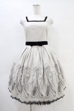 画像1: Emily Temple cute / トゥーシューズ刺繍リボンベルト付ノースリーブワンピース  グレー H-25-10-02-024-ET-OP-KB-ZH