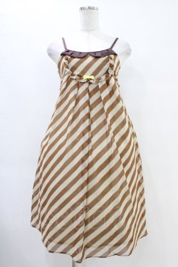 画像1: Emily Temple cute / ジョーゼットストライプノースリーブワンピース  茶 H-25-10-02-025-ET-OP-KB-ZH