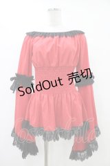 Triple fortune / シャーリングブラウス(長袖) M 赤 H-25-10-03-050-EL-BL-KB-ZH