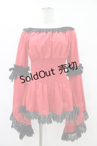 Triple fortune / シャーリングブラウス(長袖) M 赤 H-25-10-03-050-EL-BL-KB-ZH