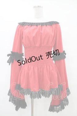 画像1: Triple fortune / シャーリングブラウス(長袖) M 赤 H-25-10-03-050-EL-BL-KB-ZH