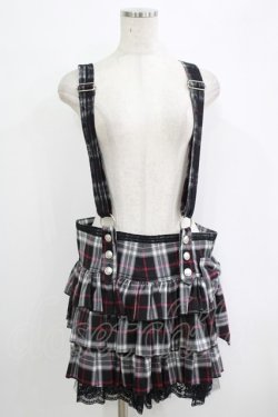 画像1: ALGONQUINS / サス付リボンチェックスカート  黒 H-25-10-04-039-AL-SK-KB-ZH