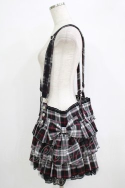 画像2: ALGONQUINS / サス付リボンチェックスカート  黒 H-25-10-04-039-AL-SK-KB-ZH