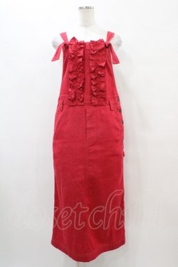 画像1: Jane Marple / Frill-trim denim salopette skirt M レッド H-25-10-04-1030-JM-SK-KB-ZH