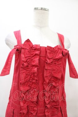 画像4: Jane Marple / Frill-trim denim salopette skirt M レッド H-25-10-04-1030-JM-SK-KB-ZH