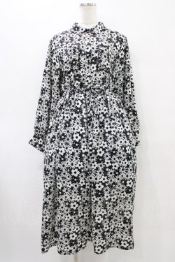 画像1: merry jenny / 2トーンフラワーシャツワンピース  ブラック H-25-10-04-1031-LO-OP-KB-ZH