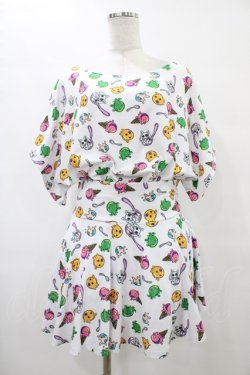 画像1: NieR Clothing / 総柄セットアップ  白 H-25-10-04-1039-PU-OP-KB-ZH