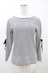 MILK / レースアップボーダーカットソー  オフベース H-25-10-04-1046-ML-TO-KB-ZH