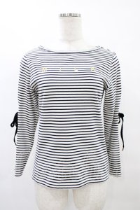 MILK / レースアップボーダーカットソー  オフベース H-25-10-04-1046-ML-TO-KB-ZH