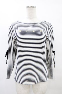 画像1: MILK / レースアップボーダーカットソー  オフベース H-25-10-04-1046-ML-TO-KB-ZH