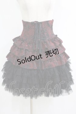 画像1: BPN / チュールフリルジャガードスカート  黒×赤 H-25-10-04-016-GO-SK-KB-ZH