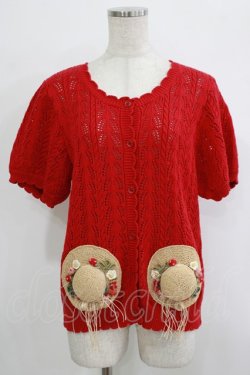 画像1: PINK HOUSE / Straw-berry Hatモチーフカーディガン Free レッド H-25-10-05-043-LO-TO-NS-ZH
