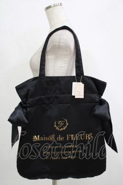 画像1: Maison de FLEUR / ラビットチャーム付きダブルリボントートバッグ  ブラック H-25-10-05-045-LO-BG-NS-ZH