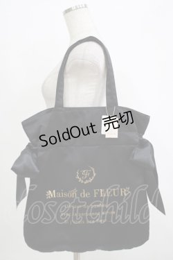 画像1: Maison de FLEUR / ラビットチャーム付きダブルリボントートバッグ  ブラック H-25-10-05-045-LO-BG-NS-ZH