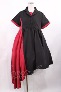 IRO+IRO / ツートンカラーのアシンメトリーシャツワンピース M ブラック/レッド H-25-10-05-1012-LO-OP-NS-ZH