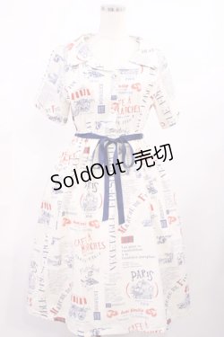 画像1: Fi.n.t / マルシェロゴプリント開衿ワンピース Free OFF×BL H-25-10-05-1013-CA-OP-NS-ZH