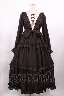 画像1: axes femme kawaii / クラシカルフリルロングワンピ M ブラウン H-25-10-05-1003-AX-OP-NS-ZH