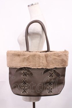画像1: axes femme / ファー付きトートバッグ  ブラウン H-25-10-05-1028-AX-BG-NS-ZH