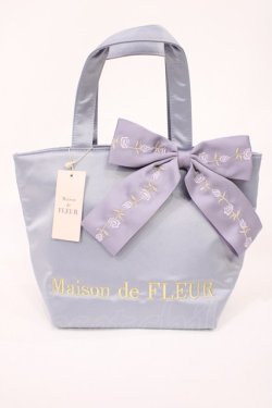 画像1: Maison de FLEUR / ローズリボン刺繍トートバッグ  ラベンダー H-25-10-05-1031-LO-BG-NS-ZH